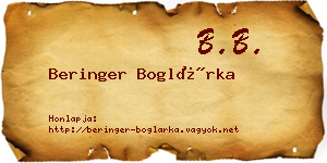 Beringer Boglárka névjegykártya